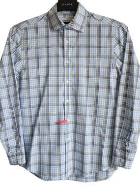 Small Casual Shirt Blue Green White Checked Plaid Jos A Bank Tailored Fit S Mens